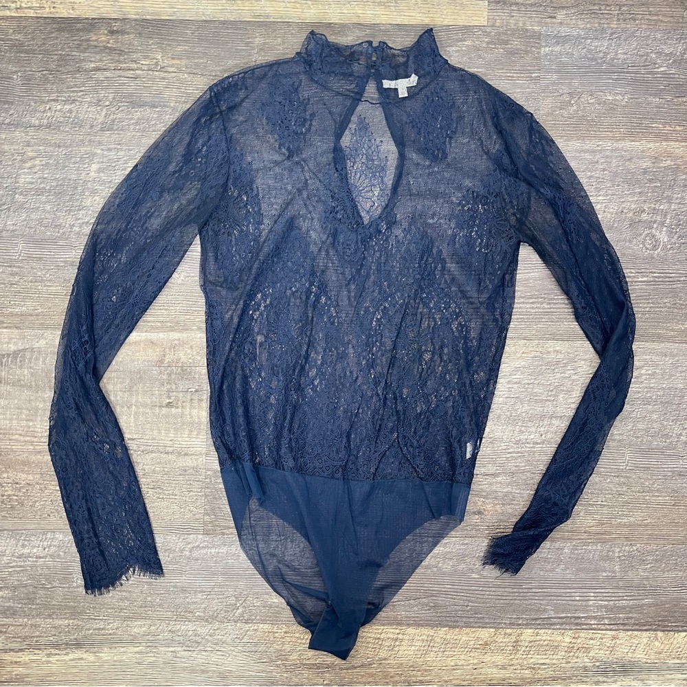 Skin Navy Lace Mesh bodysuit Teddy size small S B109